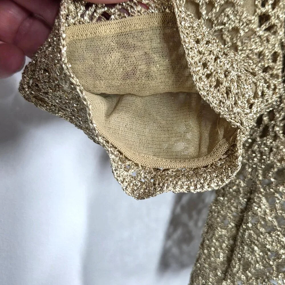 Vintage Cache Top Womens Small Gold Metallic Crochet Knit Mesh Party Y2K